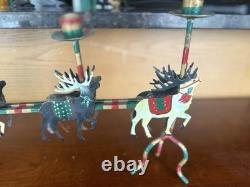 Vintage Husna Imports Large Metal Christmas Candelabra Santa Sleigh Reindeer