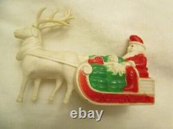 Vintage Irwin Celluloid Santa On Sled Full Gifts Lrg Antler Reindeer Xmas Decor