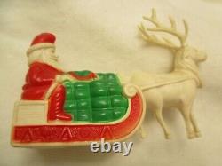 Vintage Irwin Celluloid Santa On Sled Full Gifts Lrg Antler Reindeer Xmas Decor