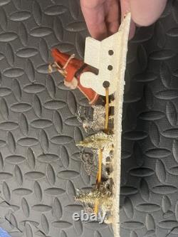 Vintage JAPAN Christmas Santa Sleigh Reindeer Scene Felt Santa c. 1950