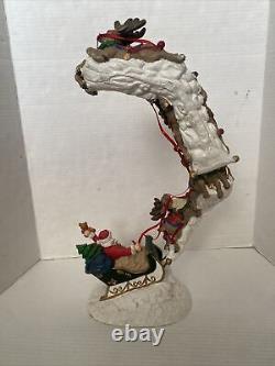 Vintage Jaimy Christmas Santa Sleigh + Flying Reindeer 17 Sculpture Decor RARE