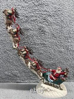 Vintage Jaimy Christmas Santa Sleigh + Flying Reindeer Sculpture Decor RARE