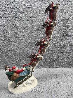 Vintage Jaimy Christmas Santa Sleigh + Flying Reindeer Sculpture Decor RARE