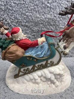 Vintage Jaimy Christmas Santa Sleigh + Flying Reindeer Sculpture Decor RARE