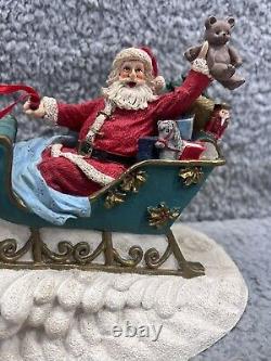 Vintage Jaimy Christmas Santa Sleigh + Flying Reindeer Sculpture Decor RARE