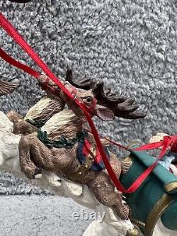 Vintage Jaimy Christmas Santa Sleigh + Flying Reindeer Sculpture Decor RARE