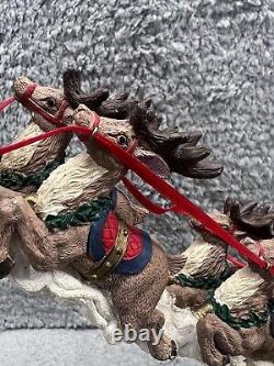Vintage Jaimy Christmas Santa Sleigh + Flying Reindeer Sculpture Decor RARE