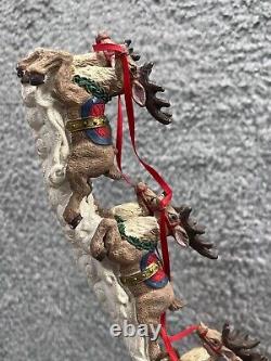 Vintage Jaimy Christmas Santa Sleigh + Flying Reindeer Sculpture Decor RARE