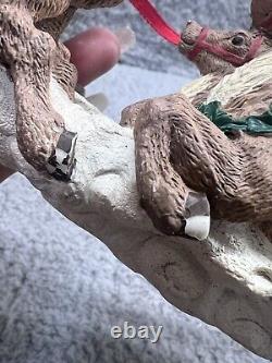 Vintage Jaimy Christmas Santa Sleigh + Flying Reindeer Sculpture Decor RARE