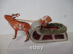 Vintage Japan Christmas Candy Container Sled W Santa & Reindeer