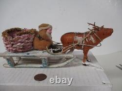 Vintage Japan Christmas Candy Container Sled W Santa & Reindeer