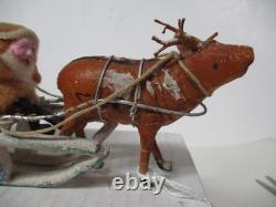 Vintage Japan Christmas Candy Container Sled W Santa & Reindeer