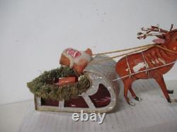 Vintage Japan Christmas Candy Container Sled W Santa & Reindeer