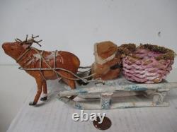 Vintage Japan Christmas Candy Container Sled W Santa & Reindeer