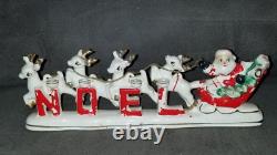 Vintage Japan Relco porcelain Christmas Santa Sleigh Reindeer NOEL Candle Holder