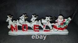 Vintage Japan Relco porcelain Christmas Santa Sleigh Reindeer NOEL Candle Holder
