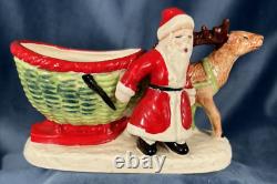 Vintage Japan Santa, Sleigh, Reindeer, Ceramic Hand Painted Planter, Candy Dish