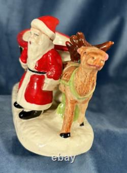 Vintage Japan Santa, Sleigh, Reindeer, Ceramic Hand Painted Planter, Candy Dish