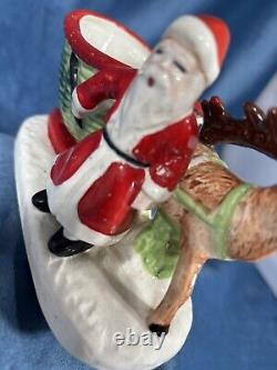 Vintage Japan Santa, Sleigh, Reindeer, Ceramic Hand Painted Planter, Candy Dish