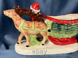 Vintage Japan Santa, Sleigh, Reindeer, Ceramic Hand Painted Planter, Candy Dish
