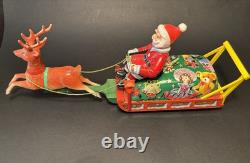 Vintage Japan Tin Santa Claus Reindeer Sleigh Toy