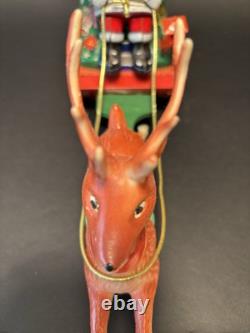 Vintage Japan Tin Santa Claus Reindeer Sleigh Toy
