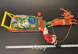 Vintage Japan Tin Santa Claus Reindeer Sleigh Toy