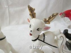 Vintage Japan Ucagco pair Christmas Elves in Santa Suits Sleighs Reindeer