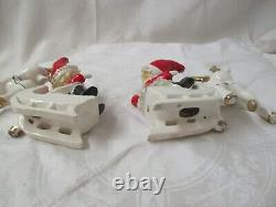 Vintage Japan Ucagco pair Christmas Elves in Santa Suits Sleighs Reindeer