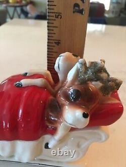 Vintage KREISS Ceramic Santa Pulling Sleigh of Drunk Reindeer Christmas Figurine