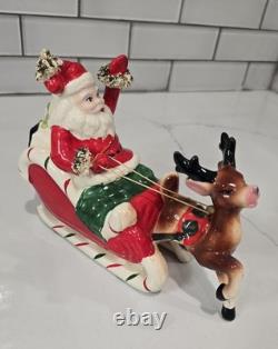 Vintage KREISS Santa Candy Cane Sleigh & Reindeer Christmas Figurine Japan 1950s