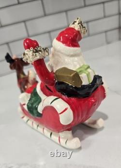 Vintage KREISS Santa Candy Cane Sleigh & Reindeer Christmas Figurine Japan 1950s