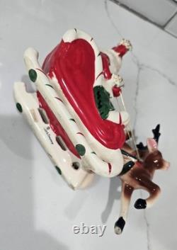 Vintage KREISS Santa Candy Cane Sleigh & Reindeer Christmas Figurine Japan 1950s