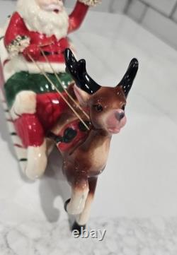 Vintage KREISS Santa Candy Cane Sleigh & Reindeer Christmas Figurine Japan 1950s