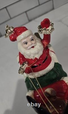 Vintage KREISS Santa Candy Cane Sleigh & Reindeer Christmas Figurine Japan 1950s