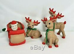 Vintage Kimple Ceramic Reindeer Santa Sleigh Set Christmas Decor 5 piece 1980's