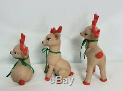 Vintage Kimple Ceramic Reindeer Santa Sleigh Set Christmas Decor 5 piece 1980's