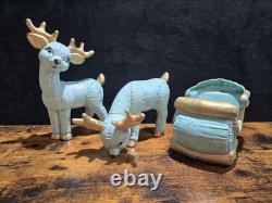 Vintage Kimple Mold Reindeer Sleigh Figurines Set 3 Hand Painted Christmas 1985