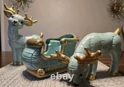 Vintage Kimple Mold Reindeer Sleigh Figurines Set 3 Hand Painted Christmas 1985