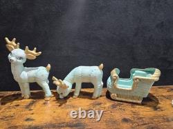 Vintage Kimple Mold Reindeer Sleigh Figurines Set 3 Hand Painted Christmas 1985