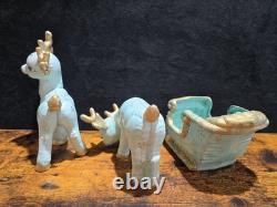 Vintage Kimple Mold Reindeer Sleigh Figurines Set 3 Hand Painted Christmas 1985