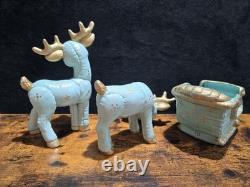 Vintage Kimple Mold Reindeer Sleigh Figurines Set 3 Hand Painted Christmas 1985