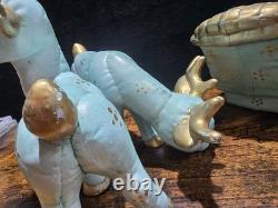 Vintage Kimple Mold Reindeer Sleigh Figurines Set 3 Hand Painted Christmas 1985