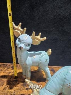 Vintage Kimple Mold Reindeer Sleigh Figurines Set 3 Hand Painted Christmas 1985