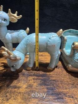 Vintage Kimple Mold Reindeer Sleigh Figurines Set 3 Hand Painted Christmas 1985
