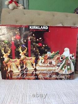 Vintage Kirkland Santa Sleigh and Reindeer Candle Holder Centerpiece Set