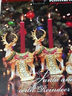Vintage Kirkland Santa Sleigh and Reindeer Candle Holder Centerpiece Set