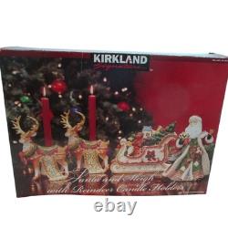 Vintage Kirkland Signature Santa Sleigh Reindeer Candle Holders Christmas Set Op