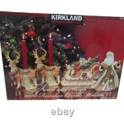 Vintage Kirkland Signature Santa Sleigh Reindeer Candle Holders Christmas Set Op