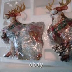Vintage Kirkland Signature Santa Sleigh Reindeer Candle Holders Christmas Set Op